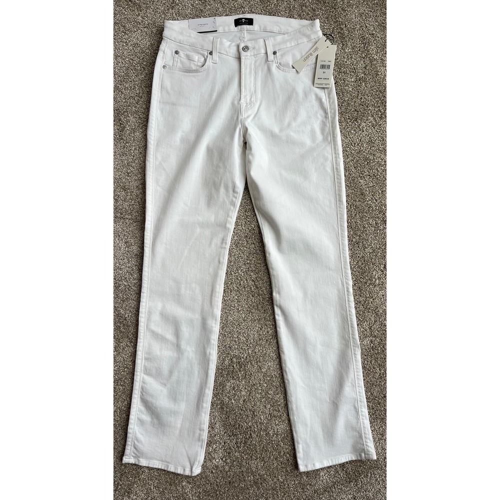 7 For All Mankind Slim Illusion Luxe White Straight Leg Jeans Size 31 MSRP $208